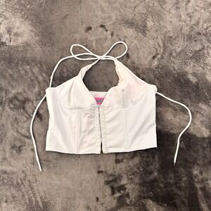 Edikted Halter Neck Crop Top Womens Small White Straight Cut Back Summer Parties